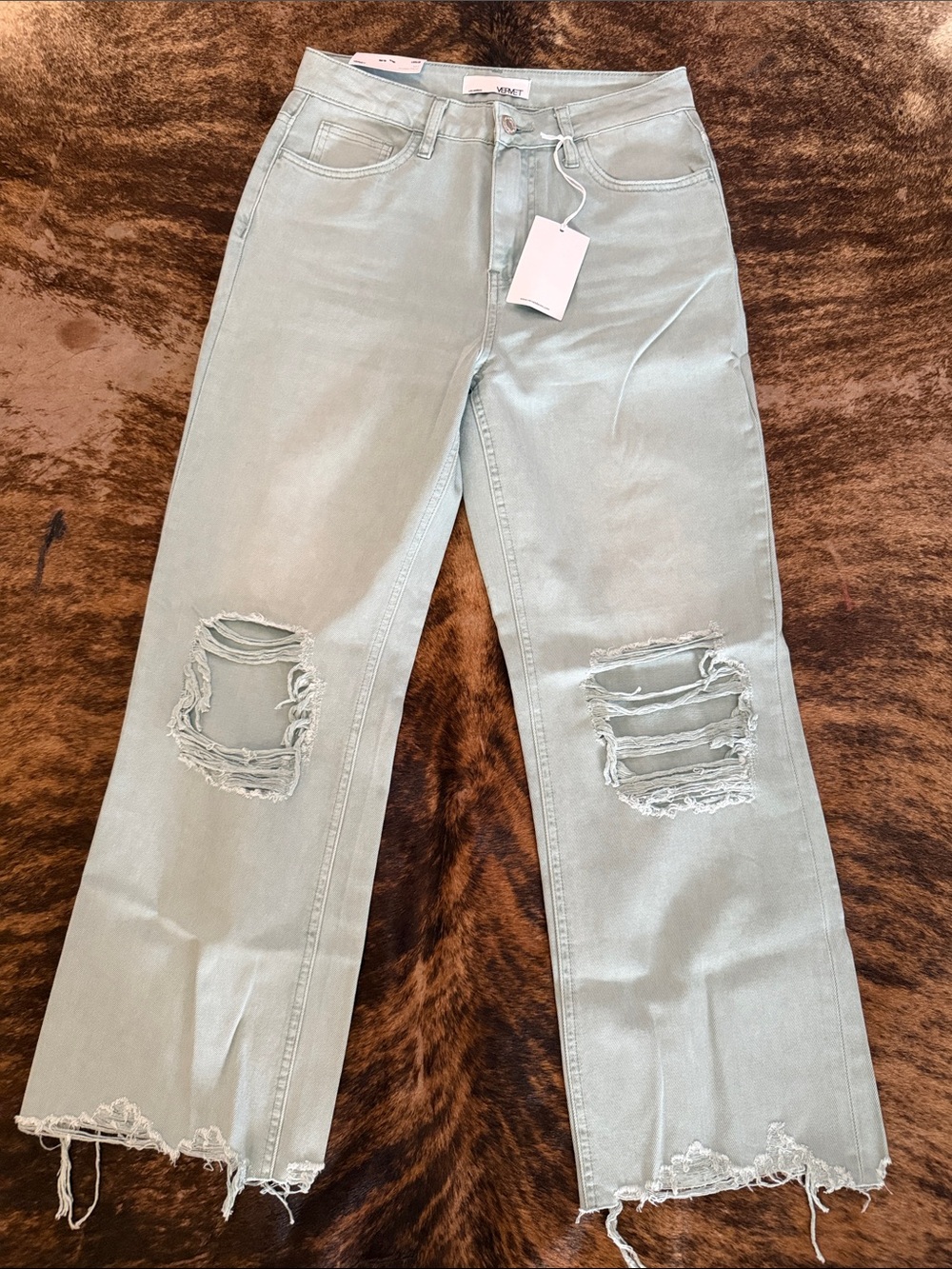 VERVET BY FLYING MONKEY Light Sage Wide-Leg Distressed Jeans